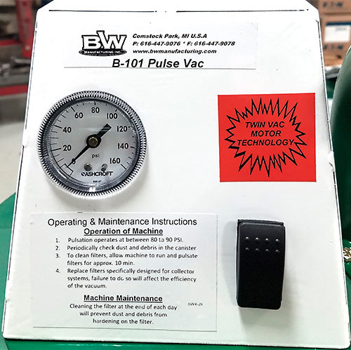 Operating & Maintenance Instructions Label On BW Manufacturing B-101 Pulse Vac